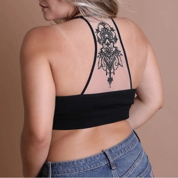 Plus Size Tattoo Mesh Racerback Black Bralette 1X/2X - Picture 8 of 10